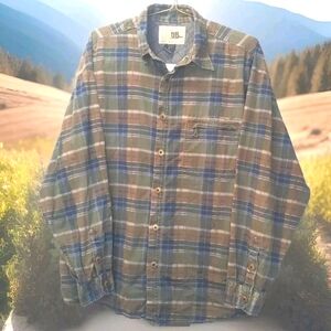 Outback Rider Flannel Shirt Jacket Men XL Grunge Green Plaid Button Grunge Biker